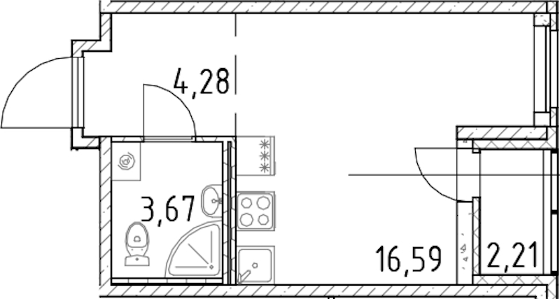 Квартира студия 24.54 м², 3/18 эт., ЖК «Город Первых»